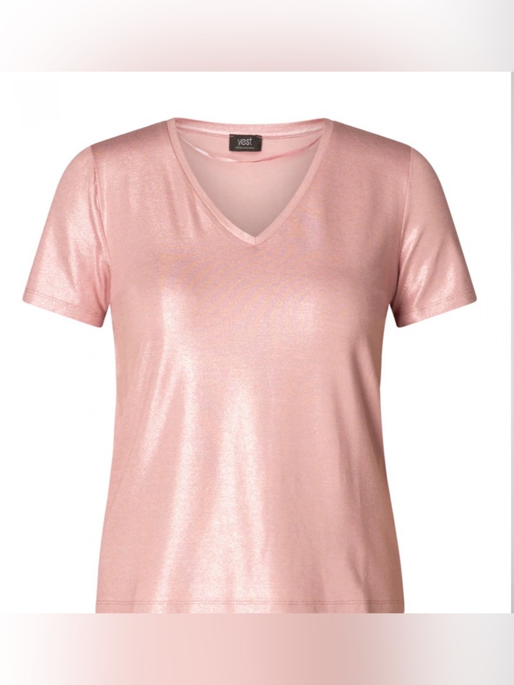 Yest Genelia Essential Metallic V-Neck Top in Dark Rose